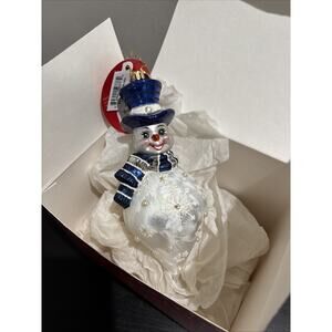 Christopher Radko Snowflake Cascade Snowman Christmas Ornament 6.5" With Box